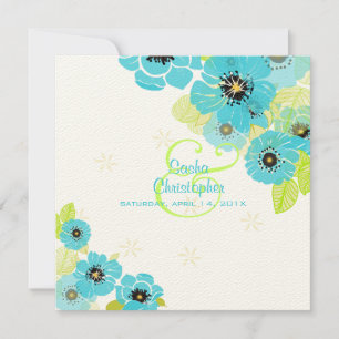 PixDezines Retro Blaue Mohnblumen / DIY Hintergrun Einladung