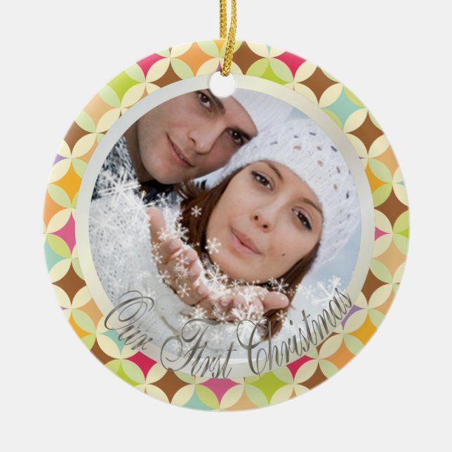 PixDezines Retro Diamanten Fotoleim Keramik Ornament (Vorne)