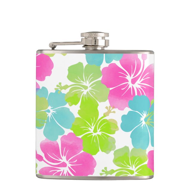 PixDezines Retro-Hibiskus Flachmann (Vorderseite)
