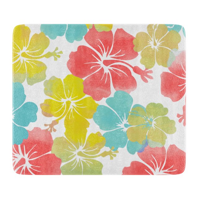 PixDezines Retro-Hibiskus Schneidebrett (Vorderseite)