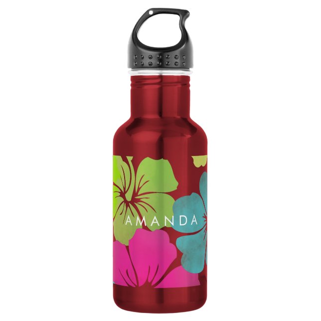 PixDezines Retro-Hibiskus Trinkflasche (Vorderseite)
