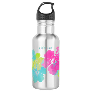 PixDezines Retro-Hibiskus/Wasserfarbe Trinkflasche