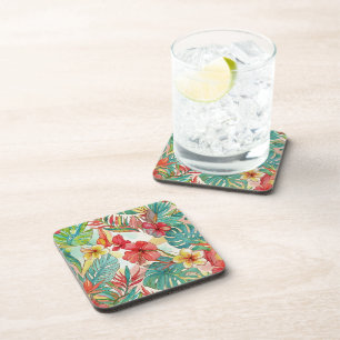 PixDezines Retro Hyper H2 Hawaii Florales Blattwer Getränkeuntersetzer