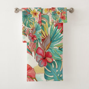 PixDezines Retro Hyper H2 Hawaii Florales Laubwerk Badhandtuch Set