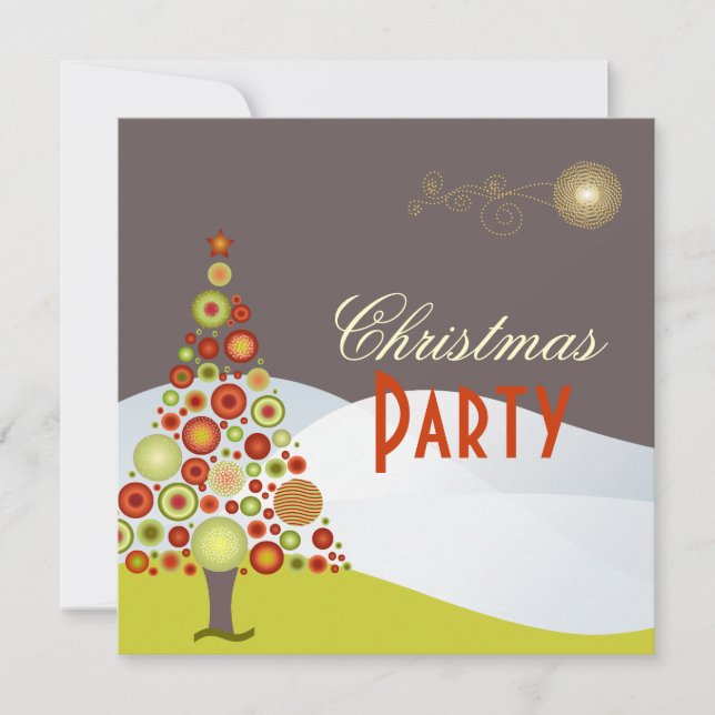 PixDezines Retro Weihnachtsbaum Einladung (Vorderseite)