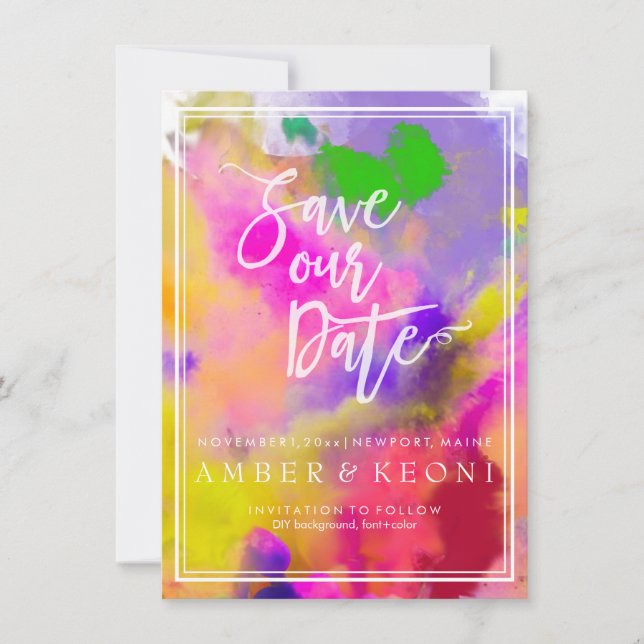 PixDezines Rett Datum/Farblauf/Regenbogen Save The Date (Vorderseite)