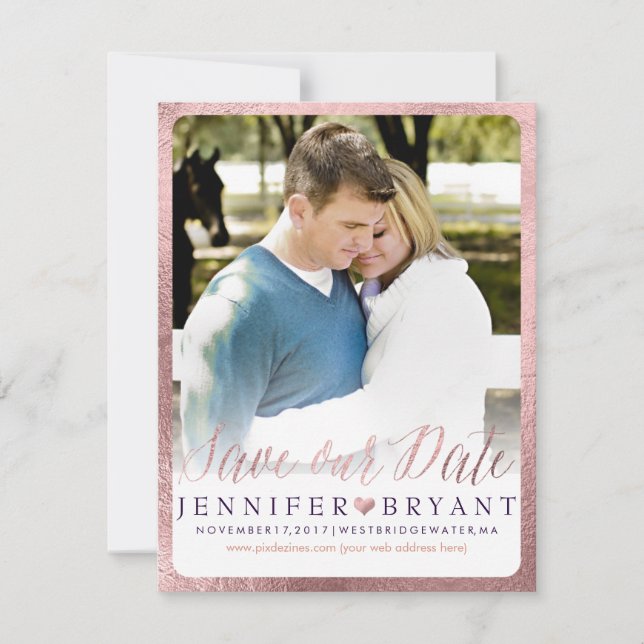 PixDezines Rett Datum/Imitate Rose Goldenes Herz Save The Date (Vorderseite)