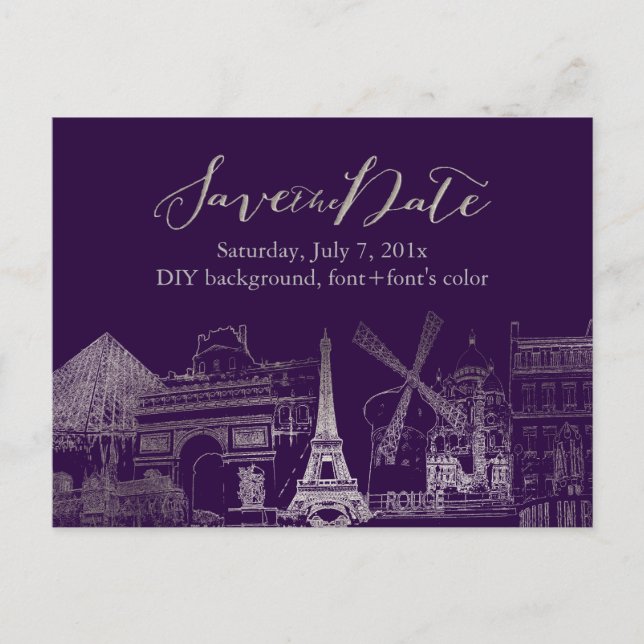 PixDezines/Rett Datum/Imitate Silver/Paris gezeich Ankündigungspostkarte (Vorderseite)