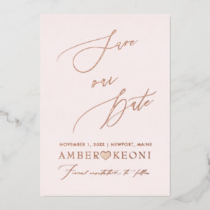 PixDezines Retten Datum Luxe Calligrafy Rose Gold Folieneinladung