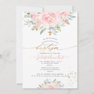 PixDezines Rosa Aquarell-Rosen Taufe Einladung