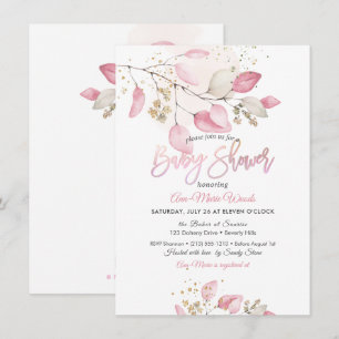 PixDezines Rosa Eukalyptus-Baby-Shower Einladung