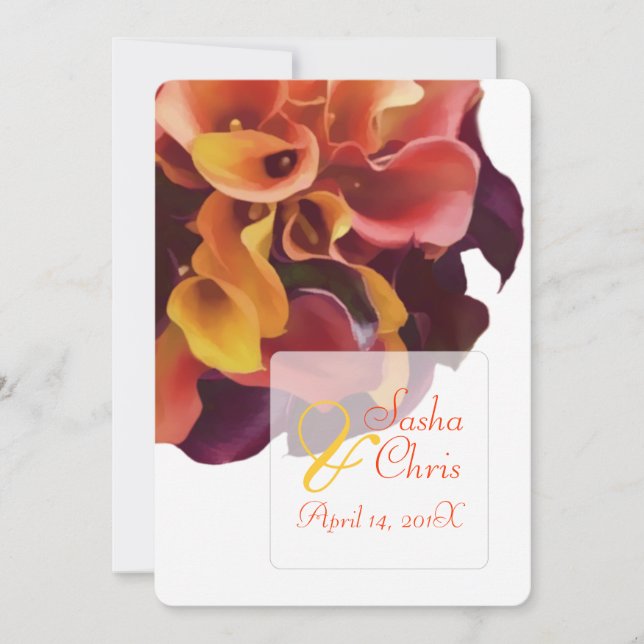 PixDezines rosa, gelb, lila, rostig orange calla Einladung (Vorderseite)