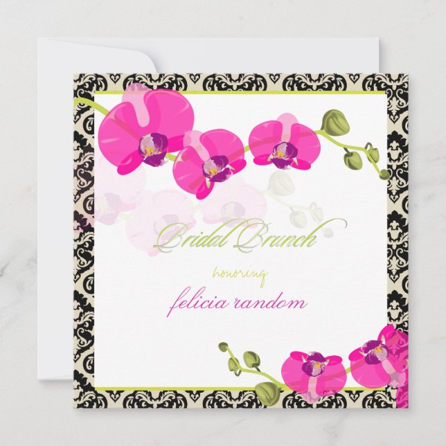 PixDezines rosa Orchid+Olivia Damask/Brautbrunch Einladung (Vorderseite)