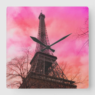 PixDezines rosa paris/eiffelturm Quadratische Wanduhr
