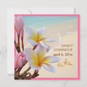 PixDezines Rosa Plumeria + Strand + Seestern Einladung