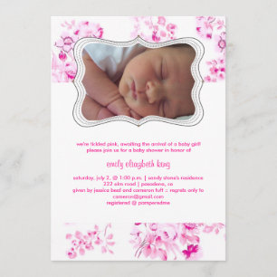 PixDezines rosa Toile / Geburtsanzeige / Babyparty Einladung