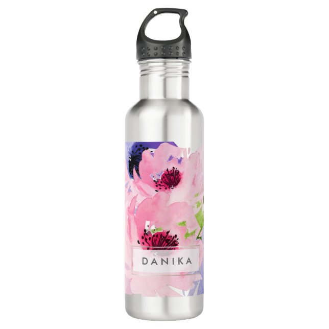 PixDezines Rose Floral/Wasserfarbe/Wasser Edelstahlflasche (Vorderseite)