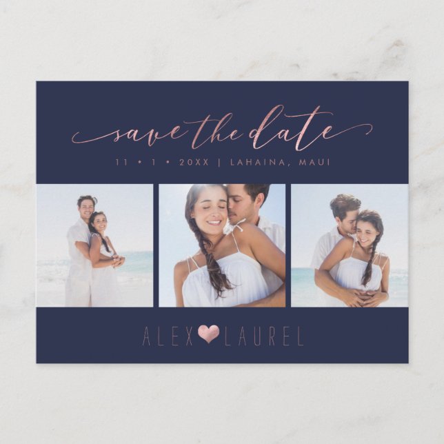 PixDezines Rose Gold Chic Skript Save the Date Postkarte (Vorderseite)