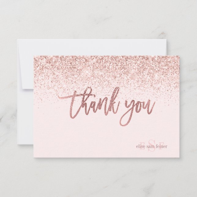 PixDezines Rose Gold Glitzer Monogram Vielen Dank Dankeskarte (Vorderseite)