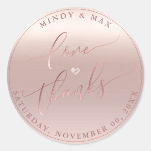 PixDezines ROSE GOLD GRADIENT LOVE+THANKS Runder Aufkleber