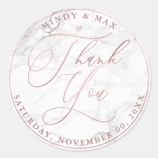 PixDezines ROSE GOLD ROMANTIC SCRIPT DANK Runder Aufkleber (Vorderseite)