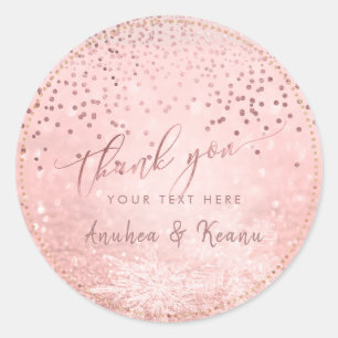PixDezines Rose Gold Schnee-Bokeh+Konfetti Danke Runder Aufkleber