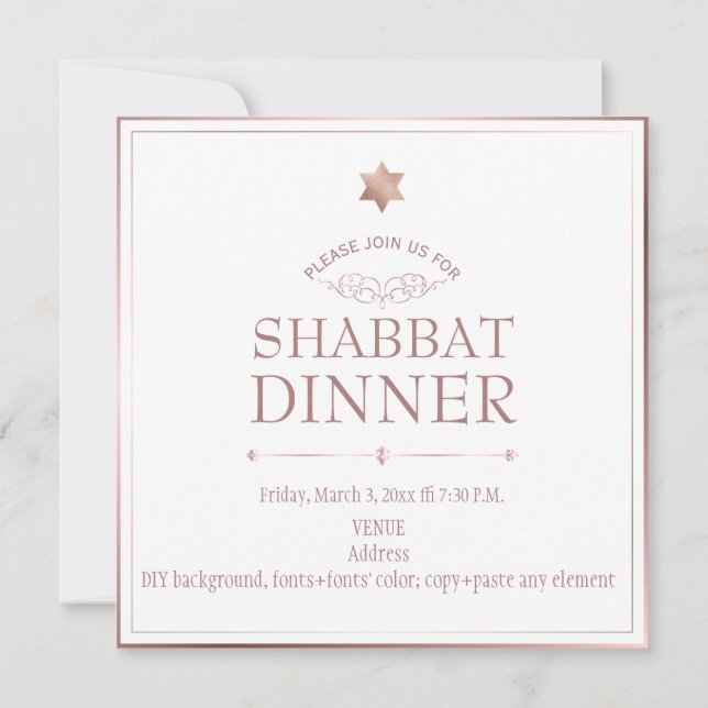 PixDezines Rose Gold Shabbat Abendessen Einladung (Rückseite)