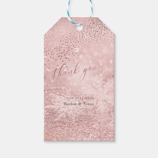 PixDezines Rose Gold Snow Bokeh+Confetti Vielen Da Geschenkanhänger (Vorderseite)