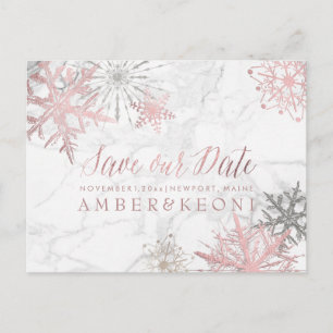PixDezines ROSE GOLD SNOWFLAKES/MARBLE/RETT-DATUM Ankündigungspostkarte