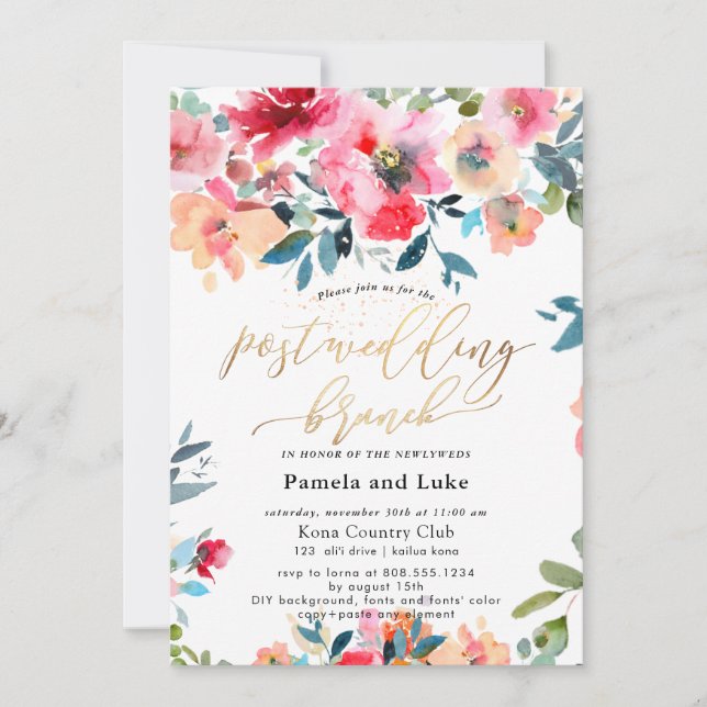 PixDezines Rose Watercolor Garden Hochzeitsfeier Einladung (Vorderseite)