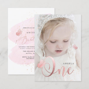 PixDezines Roségold Rosa Schmetterlinge Aquarell Einladung