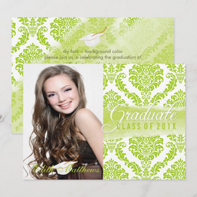 PixDezines rosette Damask/Abschluss/Foto Einladung (Vorne/Hinten)