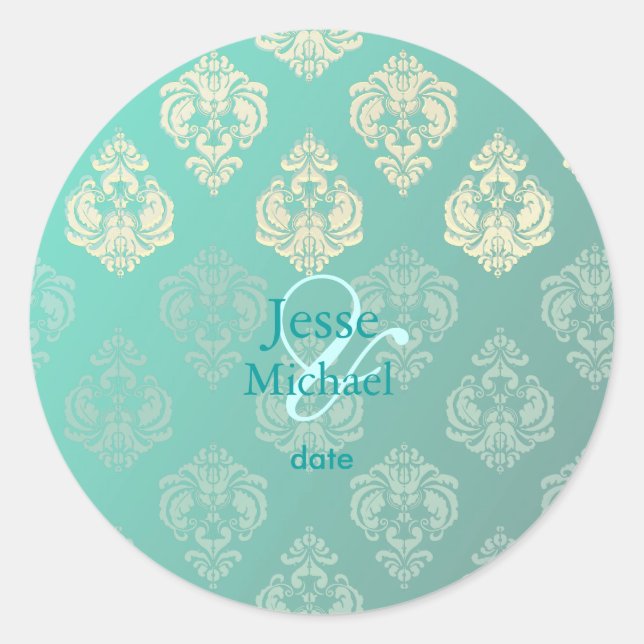 PixDezines Rossellini Damask, Hochzeitsaufkleber Runder Aufkleber (Vorderseite)