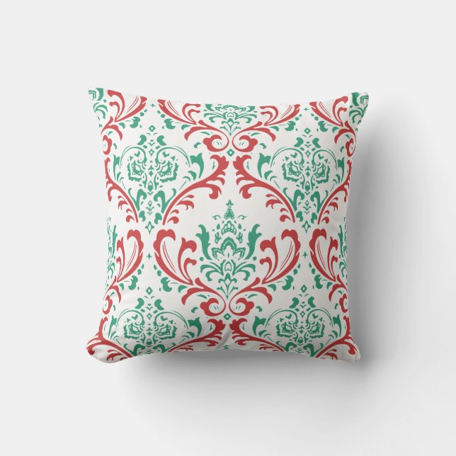 PixDezines Rossi Damask/Aquamarin Grün/Rot Kissen (Vorderseite)