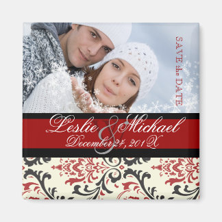 PixDezines Rossi Damask, Foto Rett Datum Magnet