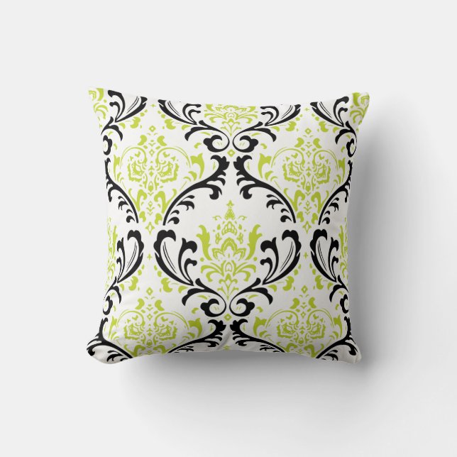 PixDezines Rossi Damask/grün/schwarz Kissen (Vorderseite)