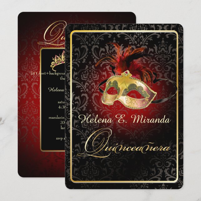 PixDezines Rossi Damask/Masquerade/DIY/Ruby Einladung (Vorne/Hinten)