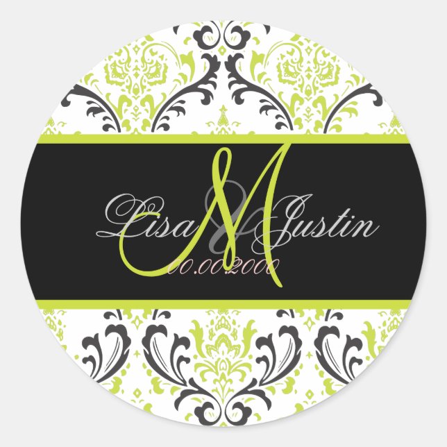 PixDezines Rossi Damask, Monogramm-Aufkleber Runder Aufkleber (Vorderseite)