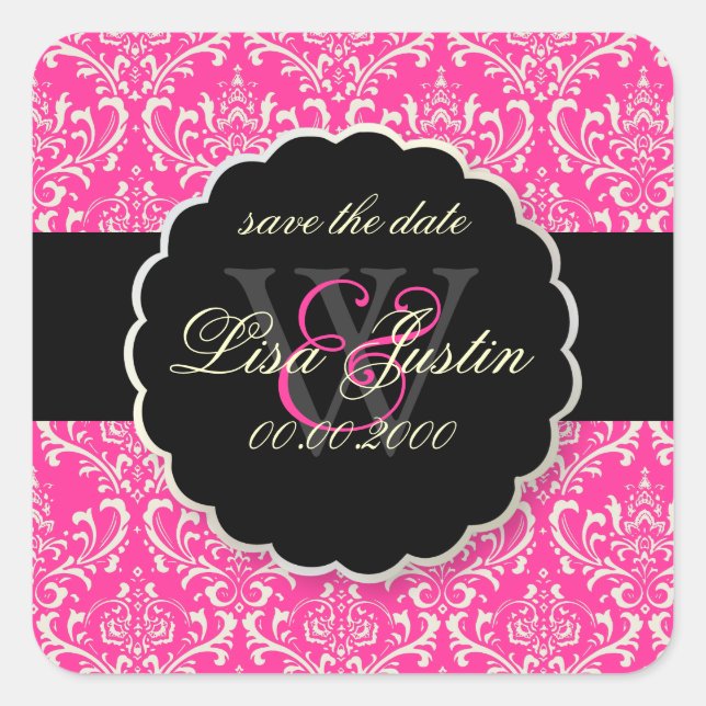 PixDezines Rossi Damask/Pink Quadratischer Aufkleber (Vorderseite)