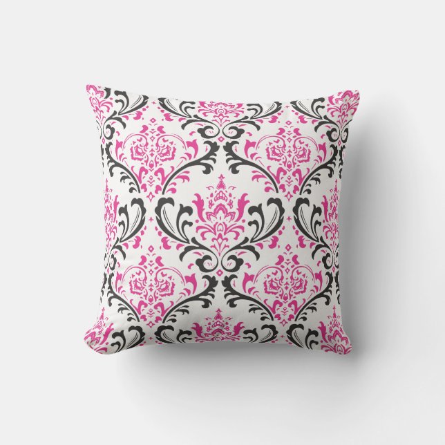 PixDezines rossi Damask/rosa+schwarz Kissen (Vorderseite)