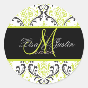 PixDezines Rossi Damast, Monogramm-Aufkleber Runder Aufkleber