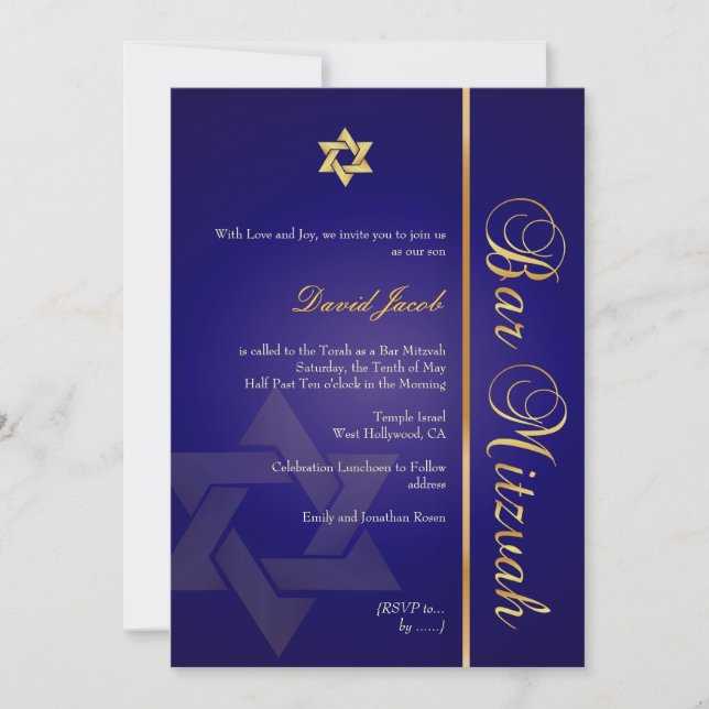 PixDezines ROYAL BLUE/GOLD/BAR MITZVAH INVITATIONS (Devant)