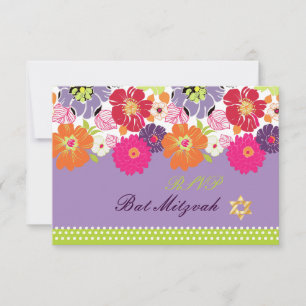 PixDezines rsvp/Alegre retro floral, Bat Mitzvah RSVP Karte
