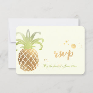 PixDezines RSVP Ananas/Goldene Pinselstriche Karte