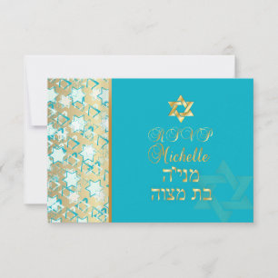 PixDezines RSVP Grunge Bar Mitzwa/Blau/Gold Karte