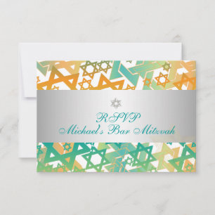 PixDezines RSVP Mod Sterne/Bar Mizwa/orange+teal