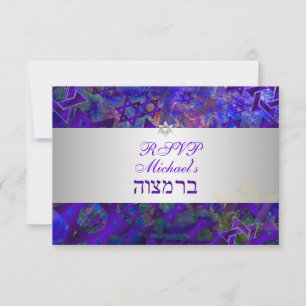 PixDezines RSVP Mod Sterne/Bar Mizwa/Violett Karte