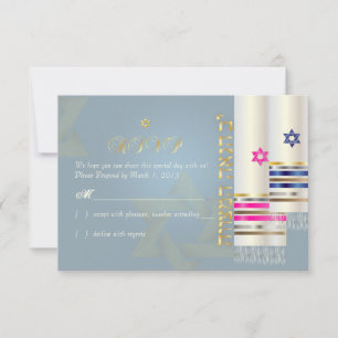 PixDezines RSVP Pink/Blauer Tallit/B'nai Mitzwa Karte
