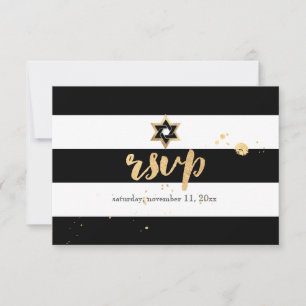 PixDezines RSVP Schwarz/Weiß/Streifen Bar-Mizwa Karte