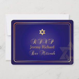 PixDezines rsvp Stern, Bar Mizwa/navelblau+gold Einladung